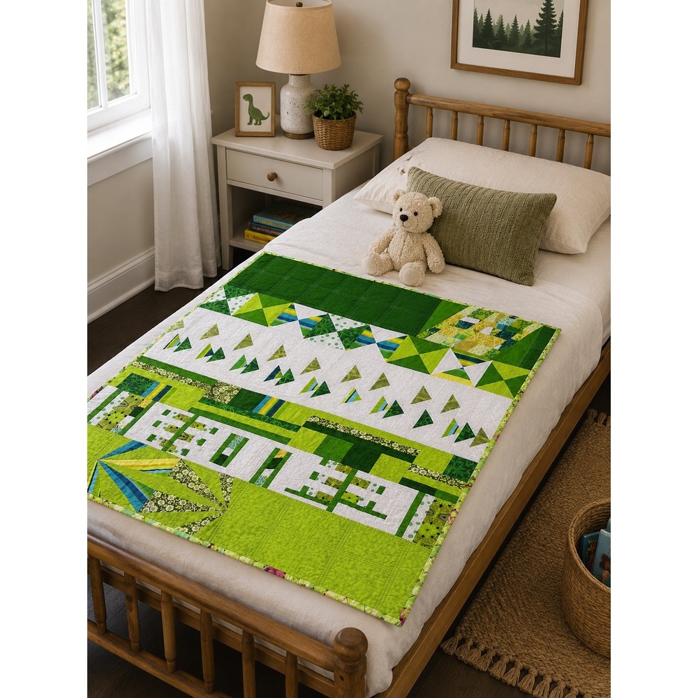 Modern Green Geometric Patchwork Quilt 40x40 Wall Hanging Small Throw